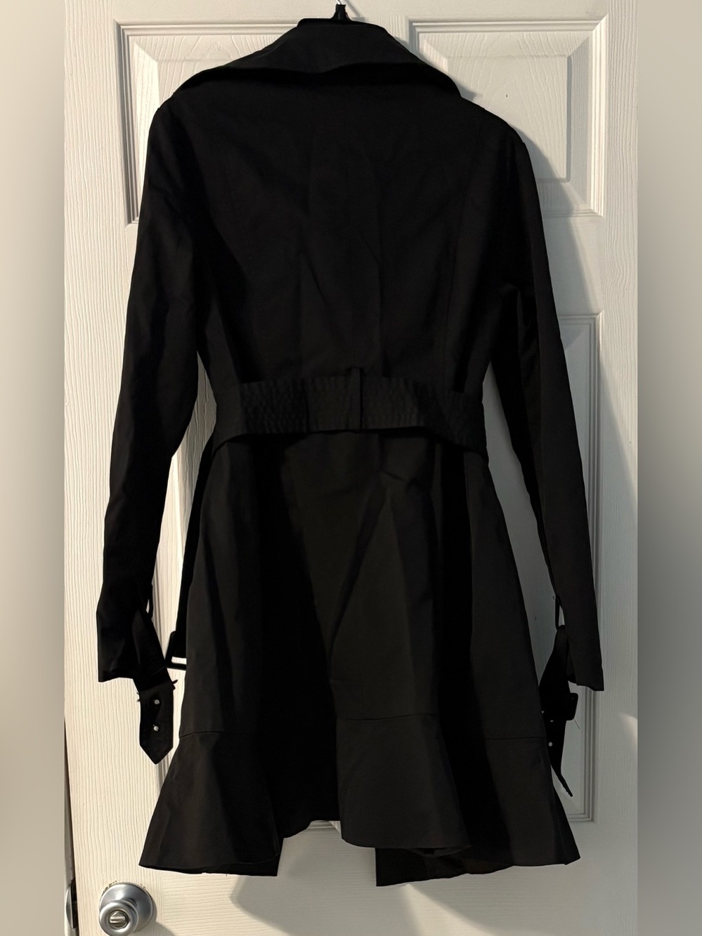New York & Company Black Double-Breasted Trench with Belt - Picture 2 of 3